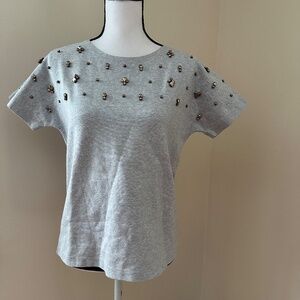 *J. CREW* Gray x Brown Beaded Fashion Short Sleeve Top Size Small